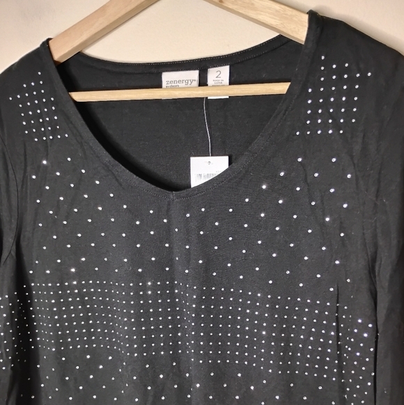 Chico’s Zenergy Erica Top L Black Sparkle 3/4 Sleeve Modal NEW - Picture 4 of 10